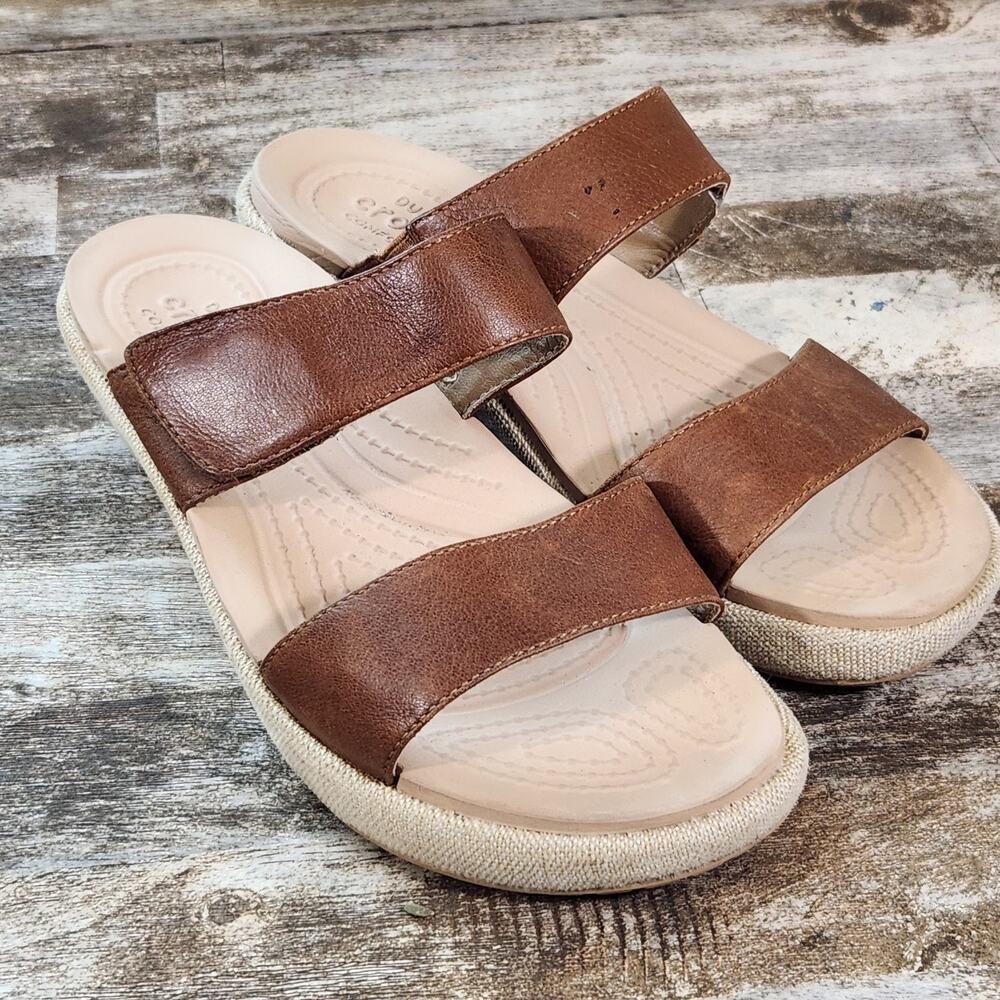 Crocs Womens 6 Brown Strappy Wedge Sandals Comfort Slip On Casual Shoes